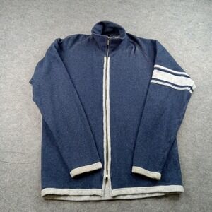 Diesel Sweater Mens Large Blue Full Zip Mock Neck Stripe‎ Sleeve Wool Blend Knit